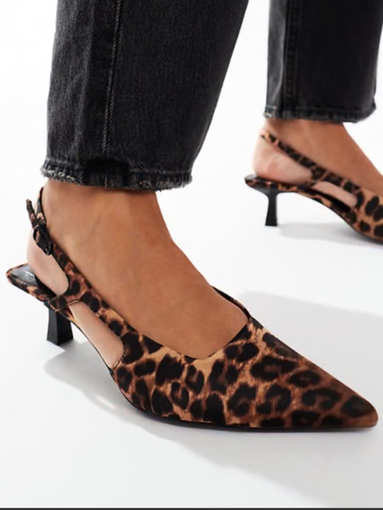 city soda Shoes - Leopard Print Pointed Slingback Kitten Heel in Brown Size 8